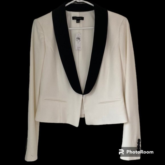 Ann Taylor tailored jacket, ivory w/black trim; Women Size 2 - Picture 2 of 12